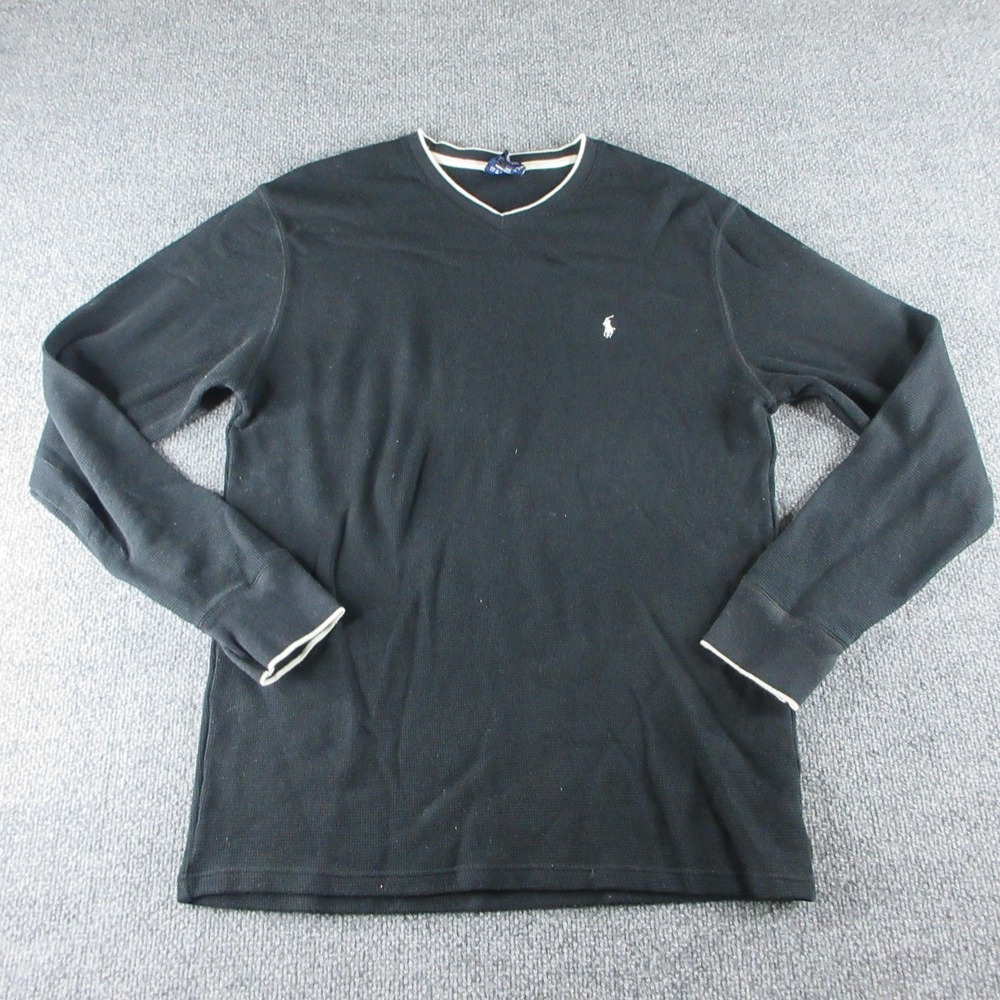 Polo Ralph Lauren Pajama Shirt Mens XL Black Waffle Long Sleeve Sleepwear Lounge